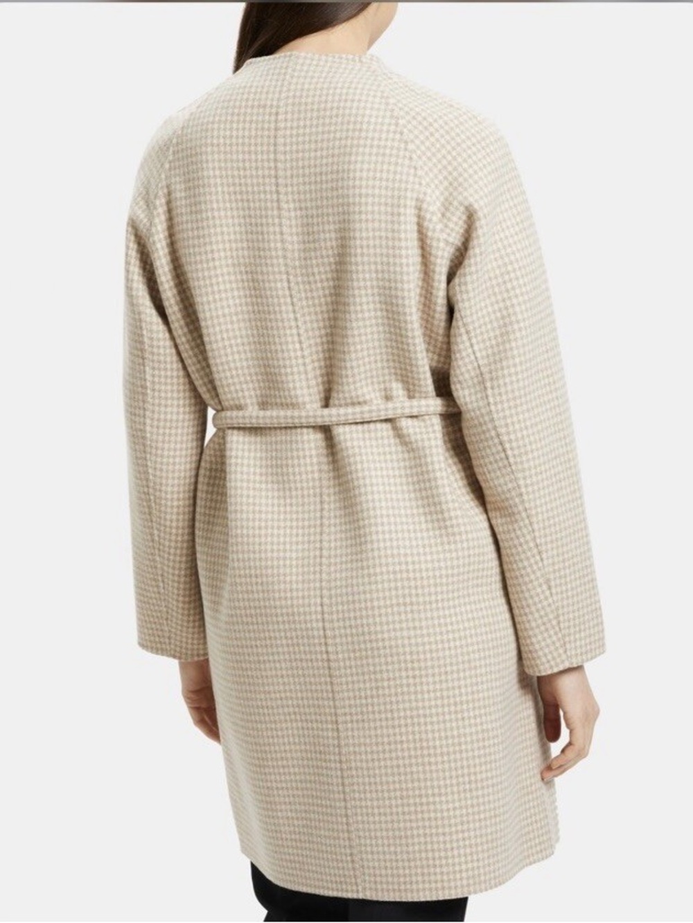 Theory wool & cashmere Beige Houndstooth Belted Robe Coat - Picture 9 of 9